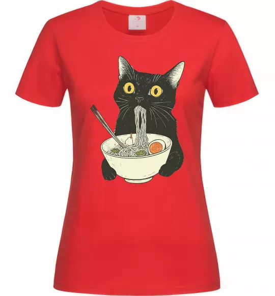 Женская футболка Ramen cat Красный фото