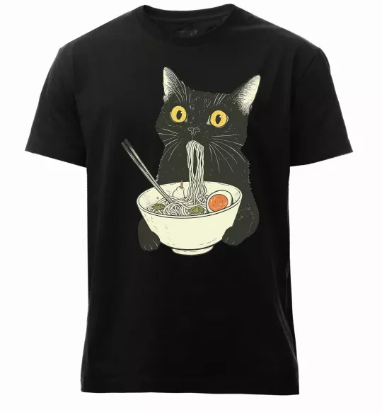 Чоловіча преміум футболка Ramen cat Чорний фото