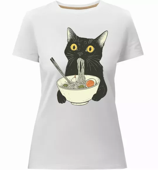 Женская премиум футболка Ramen cat Белый фото