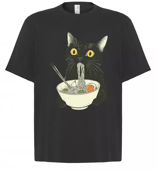 Футболка Оверсайз Ramen cat Черный фото