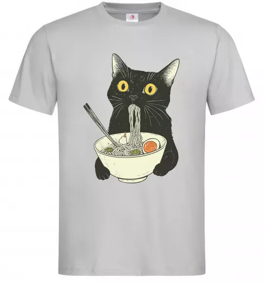Мужская футболка Ramen cat Серый фото