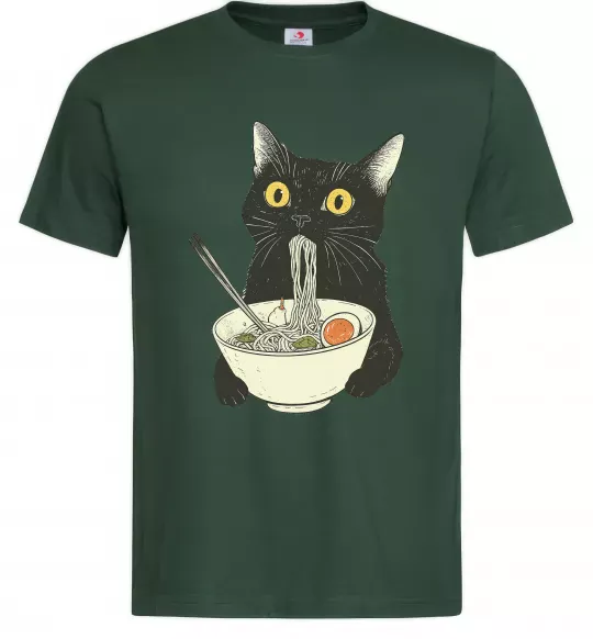 Мужская футболка Ramen cat Темно-зеленый фото