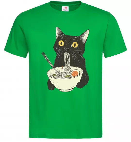 Мужская футболка Ramen cat Зеленый фото