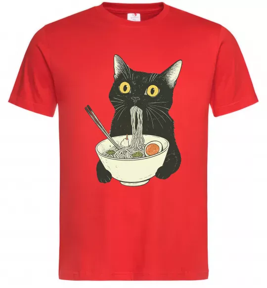 Мужская футболка Ramen cat Красный фото