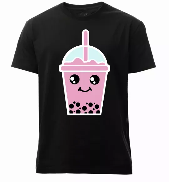 Мужская премиум футболка Pink boba tea Черный фото