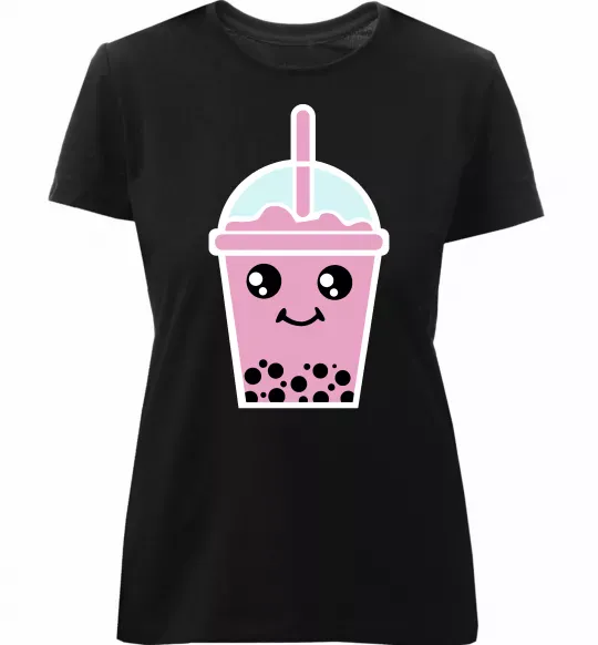 Жіноча преміум футболка Pink boba tea Чорний фото