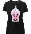 Жіноча преміум футболка Pink boba tea Чорний фото