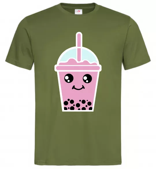 Чоловіча футболка Pink boba tea Оливковий фото