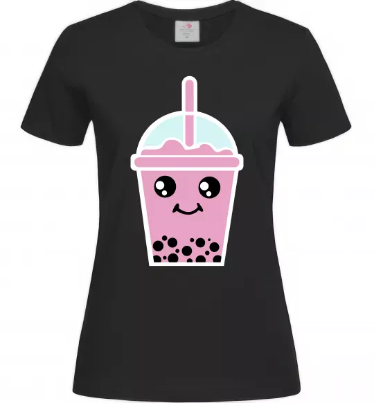 Жіноча футболка Pink boba tea Чорний фото