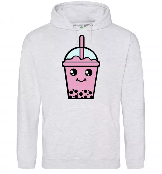 Чоловіча толстовка (худі) Pink boba tea Сірий меланж фото