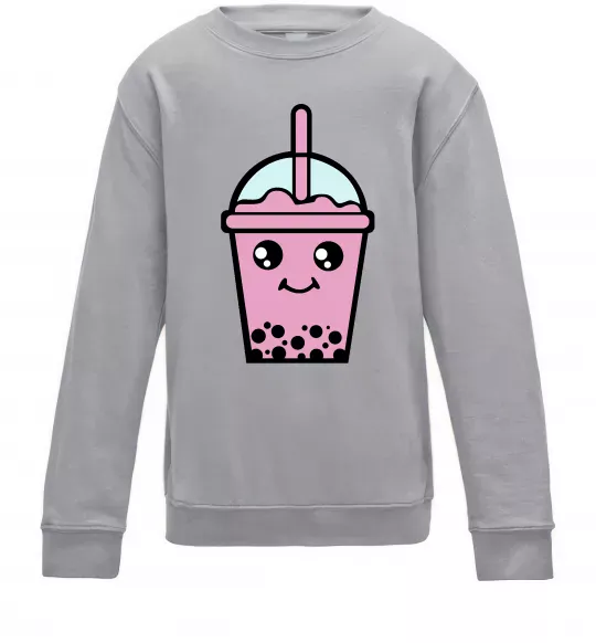 Дитячий світшот Pink boba tea Сірий меланж фото