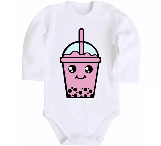 Дитячий бодік Pink boba tea Білий фото