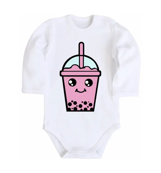 Детский боди Pink boba tea Белый фото