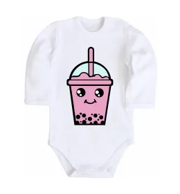 Дитячий бодік Pink boba tea Білий фото