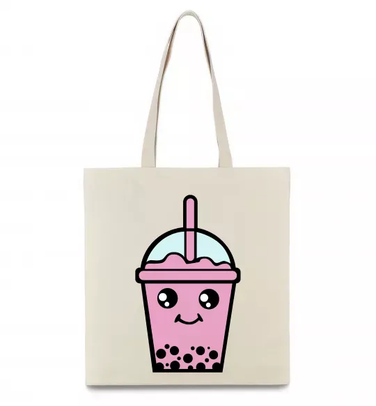 Еко-сумка Pink boba tea Бежевий фото