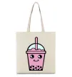 Еко-сумка Pink boba tea Бежевий фото