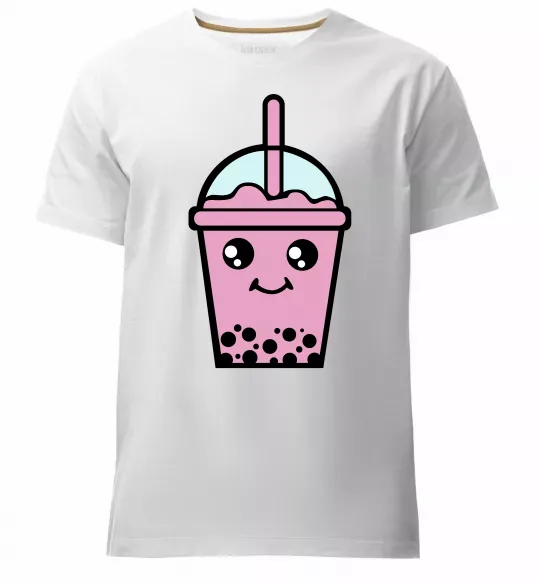 Мужская премиум футболка Pink boba tea Белый фото