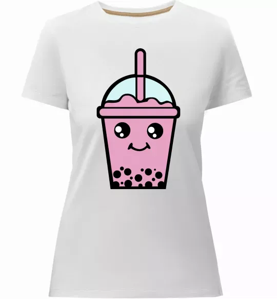 Жіноча преміум футболка Pink boba tea Білий фото