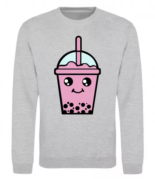 Свитшот Pink boba tea Серый меланж фото