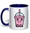 Чашка з кольоровою ручкою Pink boba tea Глибокий темно-синій фото