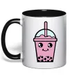 Чашка з кольоровою ручкою Pink boba tea Чорний фото
