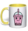 Чашка з кольоровою ручкою Pink boba tea Лимонний фото