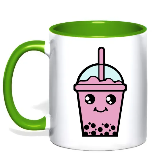 Чашка з кольоровою ручкою Pink boba tea Лаймовий фото