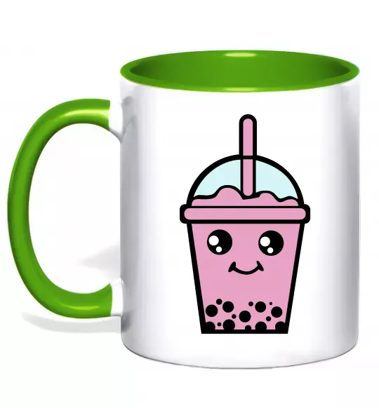 Чашка з кольоровою ручкою Pink boba tea Зелений фото