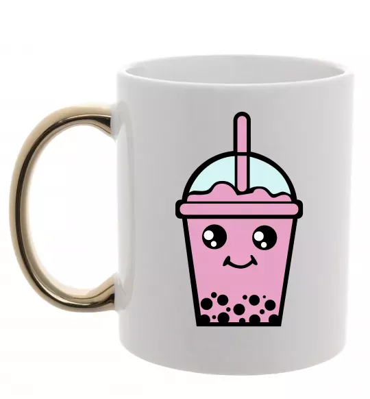 Чашка з кольоровою ручкою Pink boba tea Золото фото