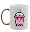 Чашка з кольоровою ручкою Pink boba tea Золото фото