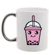Чашка з кольоровою ручкою Pink boba tea Срібло фото
