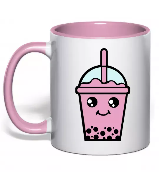 Чашка з кольоровою ручкою Pink boba tea Ніжно рожевий фото