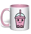 Чашка з кольоровою ручкою Pink boba tea Ніжно рожевий фото