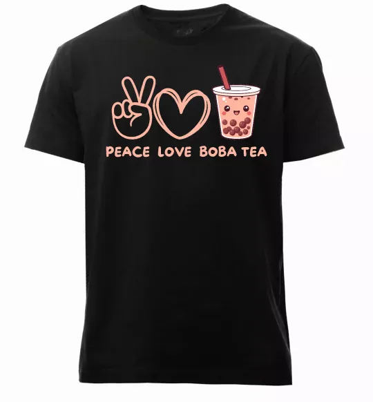 Чоловіча преміум футболка Peace love boba tea Чорний фото