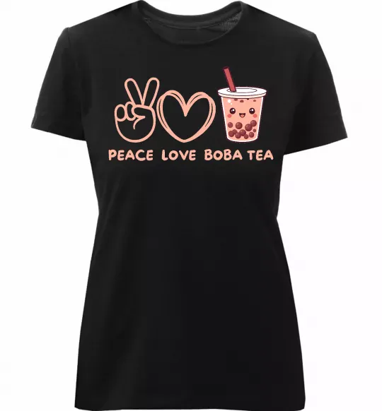 Женская премиум футболка Peace love boba tea Черный фото