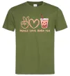 Мужская футболка Peace love boba tea Оливковый фото