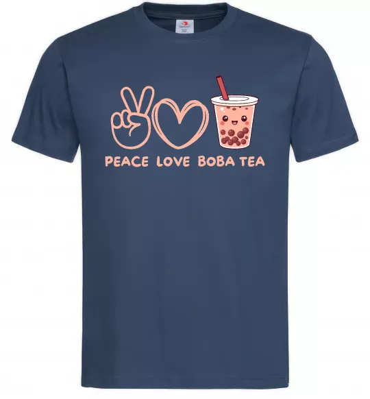 Мужская футболка Peace love boba tea Темно-синий фото