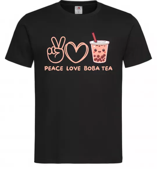 Мужская футболка Peace love boba tea Черный фото