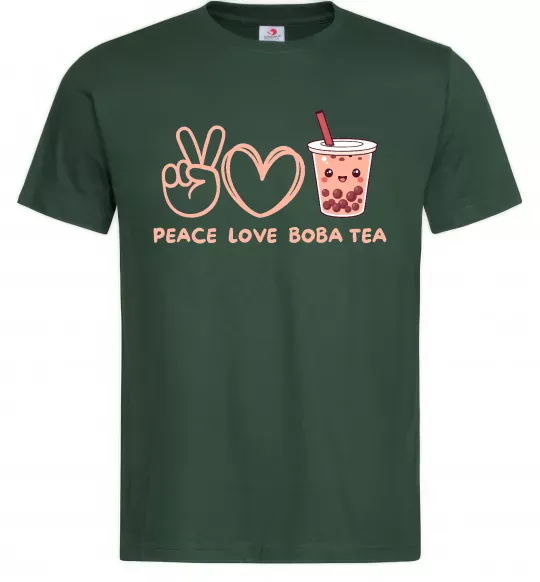 Мужская футболка Peace love boba tea Темно-зеленый фото