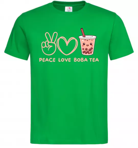 Мужская футболка Peace love boba tea Зеленый фото