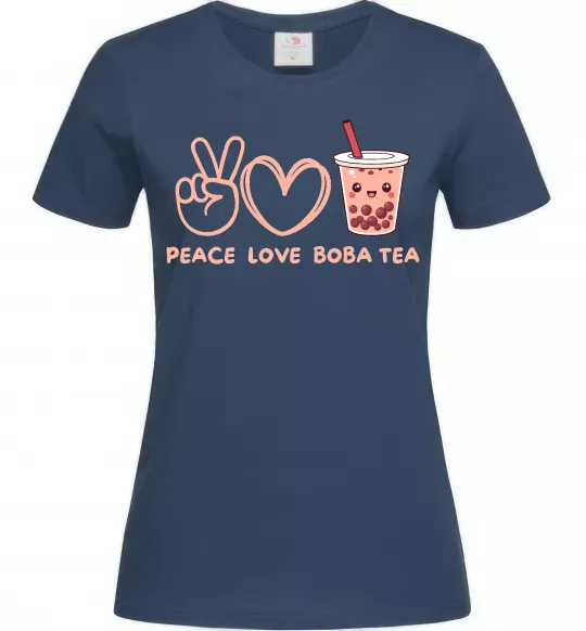 Женская футболка Peace love boba tea Темно-синий фото