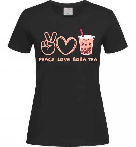Женская футболка Peace love boba tea Черный фото