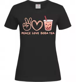 Женская футболка Peace love boba tea Черный фото
