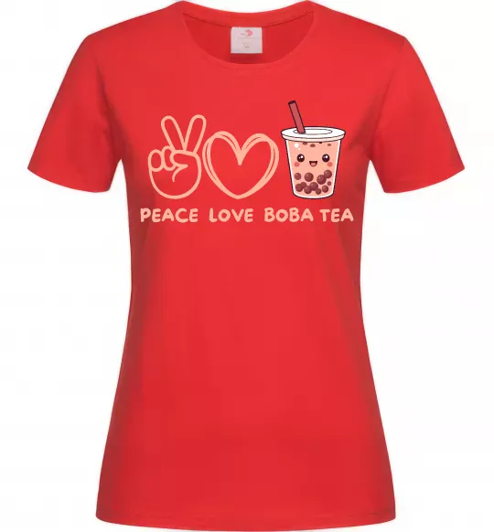 Женская футболка Peace love boba tea Красный фото