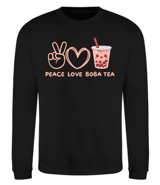 Світшот Peace love boba tea Чорний фото