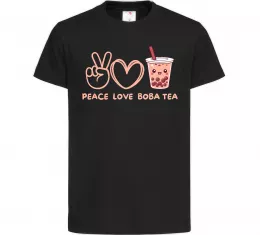 Дитяча футболка Peace love boba tea Чорний фото