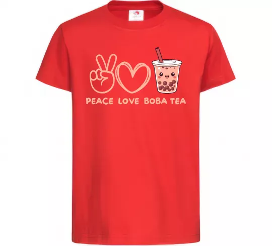 Дитяча футболка Peace love boba tea Червоний фото
