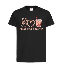 Детская футболка Peace love boba tea Черный фото