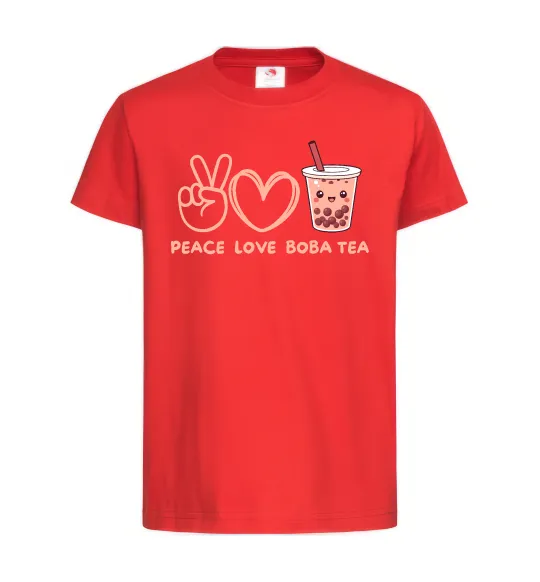 Детская футболка Peace love boba tea Красный фото