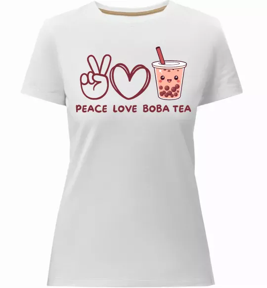 Женская премиум футболка Peace love boba tea Белый фото